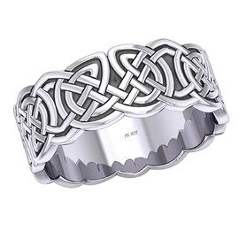 US Jewels Men's 0.925 Sterling Silver Irish Celtic Endless or Love Knot Ring Band, 12.5
