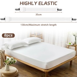 Farerkass Pack of 8 Bed Sheet Tensioners, Elastic Bed Sheet Tensioners, Adjustable, (35 cm - 130 cm) Elastic Bed Sheet Tensioners, Sheet Tensioners with Metal Clips for Bed Sheet, Mattress, Ironing