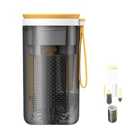 Rrwin Baby Bottle Brush,Todder Nursing Bottle Silicone Brush Travel Set with Nipple Cleaner and Drying Rack,Yellow