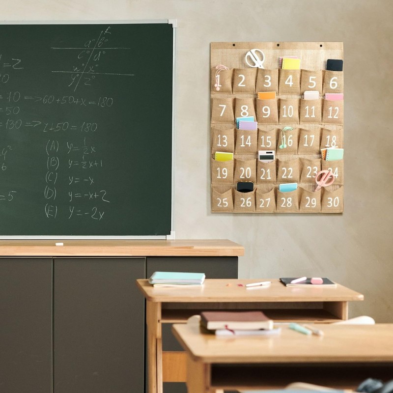 Juvale Cell Phone Storage for Classroom 30-Row Burlap Pocket Chart