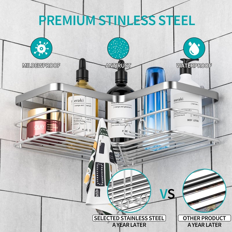 Yazoni Corner Shower Caddy 2-Pack, No Drilling Shower Organizer Corner