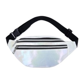 Women's Fashion Bum Bag, Holographic Fanny Pack, Waterproof Neon Travel Belt Bag, Bum Bag, Adjustable Strap, Waist Bag for Runing, Hiking and Outdoor Activities, White, 80s 90s