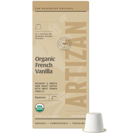 Artizan Coffee USDA Organic Espresso Coffee Capsules For Nespresso Original | French Vanilla Flavored | 80 Compatible Compostable Pods