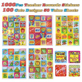 1000Pcs Teacher Stickers for Kids Students, 100 Different Patterns Motivational Stickers Reward Supplies, Fun Cute Stickers Positive Animal Incentives School Stickers for Classroom (50 Sheets)