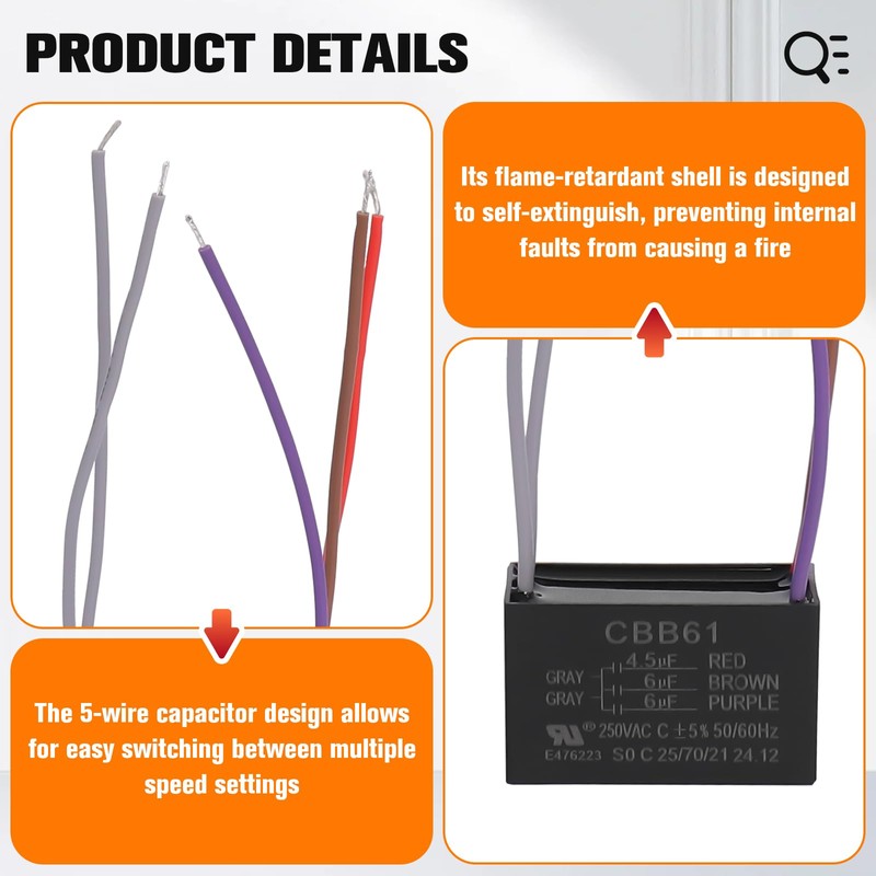 Ceiling Fan Capacitor 5 Wire for Compatible with New TECH