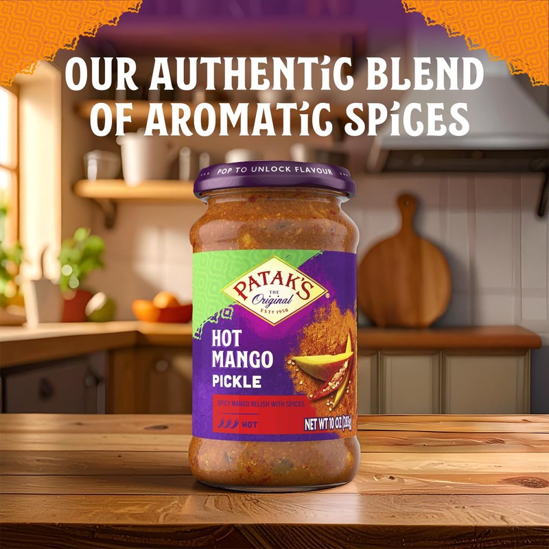 Patak’s Hot Mango Pickle - Authentic Indian Relish w/Mango Chunks,