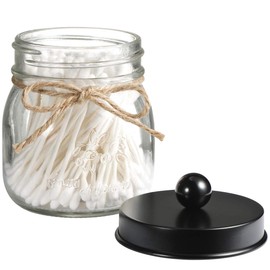 Mason Jars,Bathroom Apothecary Jars, Farmhouse Decor,Bathroom Vanity Storage Organizer Holder Glass for Qtips,Cotton Swabs,Rounds,Bath Salts,Cotton Ball - Rust Proof Stainless Steel Lid/Black