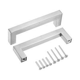 sourcing map 10 Pack Square Bar Drawer Handles, 4 Inch Hole Center Modern Drawer Pulls Kitchen Cabinets Pull Stainless Steel Slim Cupboard Pulls, Brushed Silver
