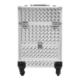 PIAOCAIYIN Rolling Makeup Case, Hand-Held/Pulled Cosmetology Case on Wheels, Makeup Rolling Case with Telescopic Rod for Hairdressers/Beauticians, Up to 44.09 Lbs (Silver)