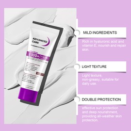 Beruhigende Sonnencreme mit SPF 100+, Sunscreen, Feuchtigkeitsspendend, Für Sensible Haut, Leichte Textur, Wasserfest, Langfristiger UV-Schutz, Nicht Fettend, Hautberuhigende Formel