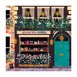 Museums & Galleries Artistic Blank Open Greeting Card - the Mezzanine Range Black Cat Books Illustration by Joy Laforme Suitable for Birthdays, Anniversaries, Other Occasions Him / Her, 158 x 160mm