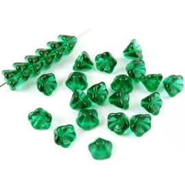 Czech Glass Bell Flower Beads-Emerald Green 6x8mm (25)
