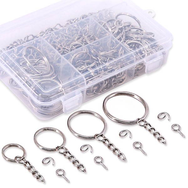 Swpeet 300Pcs Key Chain Rings Kit, 100Pcs Keychain Rings with