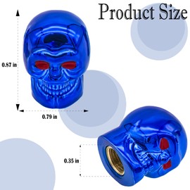 MEAJOO 4PCS Skull Style Tire Valve Stem Caps, with O Rubber Ring, Universal Copper Core Tire Valve Stem Covers for Cars, SUV, Trucks, Bikes, Motorcycles, Bicycles(Blue)
