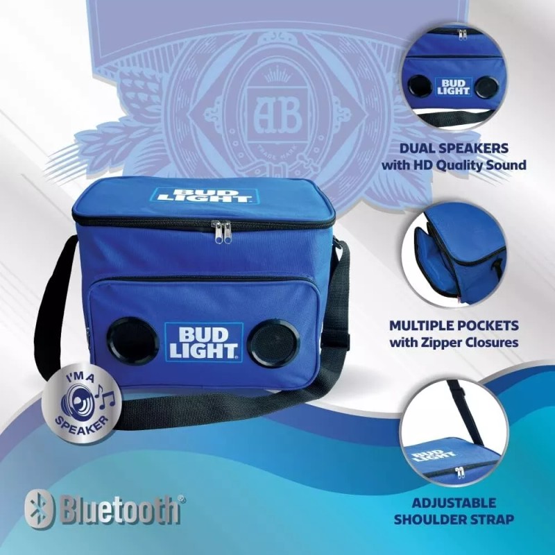 BUD LIGHT Blue Soft Cooler Bluetooth Speaker With Bottle Opener