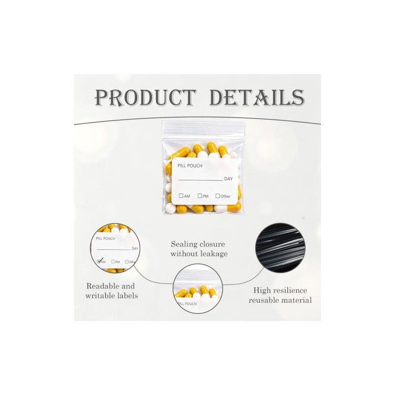 100Pcs Medication Bag, Repeatedly Sealing Pill Pouch, Portable Pill Bags