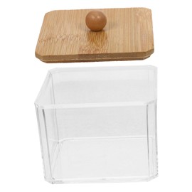 STOBAZA Makeup Cotton Organizer Container with Wooden Lid Elegant Storage Box for Cotton Swabs Balls and Rounds Makeup Vanity Organizer for Bathroom and Dressing Table