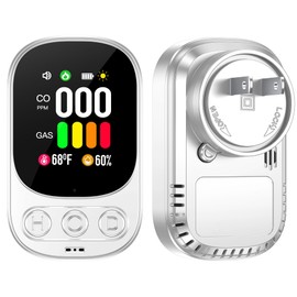 HAKINAKU 4in1 Plug in Carbon Monoxide Detector & Natural Gas Combination Built-in Backup Battery & 2.1'' HD Screen [CO Gas Temp Humidity] Propane Methane Combustible Gas Alarm (White, 1 Pack)