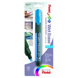Pentel Arts Wet Erase Chalk Marker, Chisel Tip, Blue Ink, 1 Pack (SMW26BPC)
