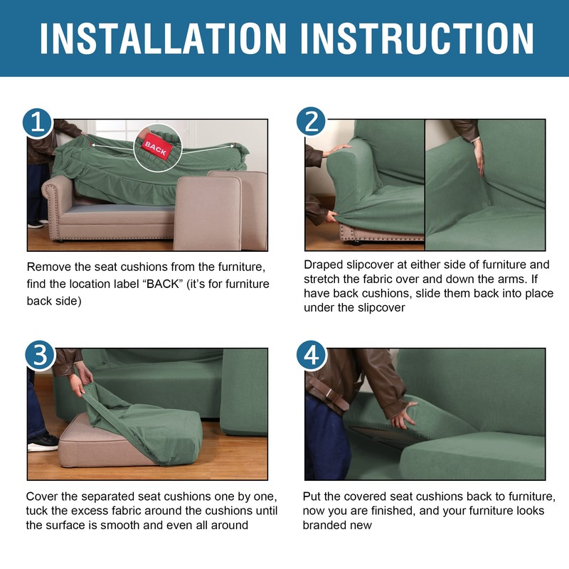 H.VERSAILTEX 3 Piece Stretch Sofa Covers for 2 Cushion Loveseat