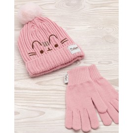 Pusheen Beanie and Gloves Womens | Ladies Adults The Cat Cartoon Pink Knitted Woolly Winter Hat | Head Hand Warmer One Size