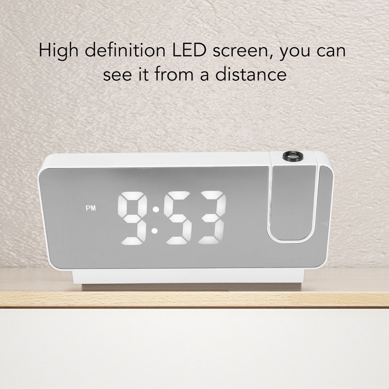 Projection Alarm Clock Time Date Temperature Display 180 Degree Wide