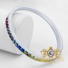 Usdiamondking 6.75CT Multi White Finish Princess/Round Cut CZ Real Silver Bangle Bracelet