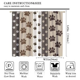 Paw Curtains, Brown Tone Minimal Cute Animal Dog Cat Footprint Seamless Pattern Drapes for Kids, Thermal Insulation Blackout Rod Pocket Window Treatments for Living Room Bedroom Bathroom 42x45in