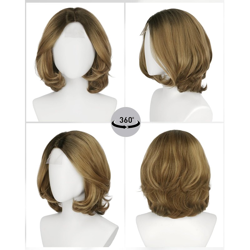 Layered Bob Wig with Curtain Bangs,Dirty Blond