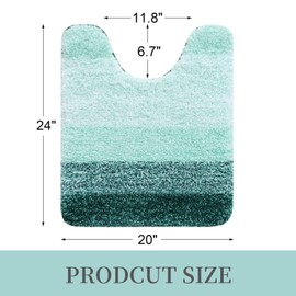 OLANLY Luxury Microfiber Toilet Mat U-Shaped, Extra Soft and Absorbent Bath Mat, Non-Slip Plush Shaggy Bathroom Rug, Machine Wash Dry, Contour Toilet Rugs for Toilet Base, 20x24, Blackish Green