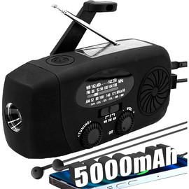 2024 Upgrade 5000mah Alertsync NOAA Weather  Radio with Solar , AM FM Hand Crank Windup Radio SOS  LED Flashlight with Earphone Jack for Home, Camping,  Hurricane (Black) - Color: 5000mah black