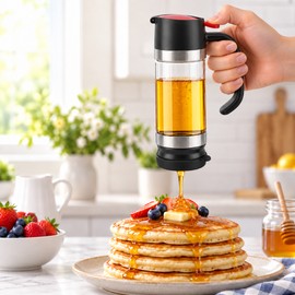 No-Drip Glass Honey Dispenser with Trigger Handle – Syrup Pourer for Pancakes, Tea, Coffee & Breakfast Tables
