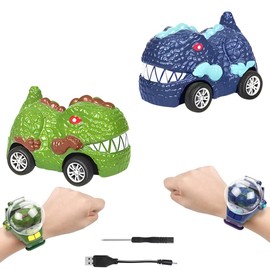 OBEST Remote Control Car Clock, 2-Piece Mini Dinosaur Racing Car, 2.4GHz USB Portable Sports Toy, Gift for Boys and Girls
