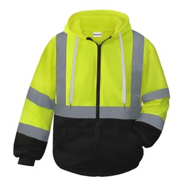 Besentinels Hi Vis Hoodie for Men Safety Hoodies for Men Reflective with Black Bottom, High Visibility Hoodie for Men with Construction Worker, Meets ANSI, Yellow-LLWY-XL