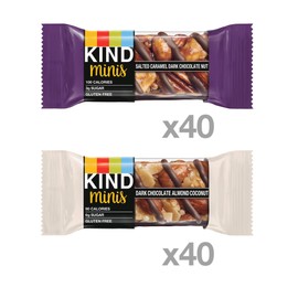 KIND Bar Minis, Salted Caramel Dark Chocolate Nut & Dark Chocolate Almond Coconut, Variety Pack, Gluten Free, 100 Calories, Low Sugar, 80 Count