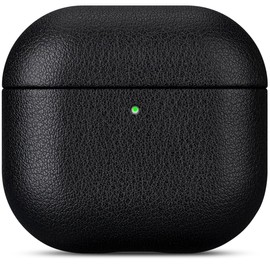 Haobobro Nappa Series Leather Case for AirPods 4th Generation 2024 - Handmade AirPods 4 Leather Case - Shockproof AirPods 4 Leather Case - AirPods 4 Protective Leather Case - Black