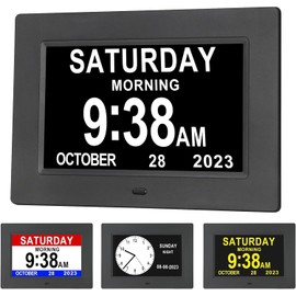 Hiseeyo-7 Inches Preeminent Calendar Alarm Clock, Dementia Impaired Vision Clocks for Memory Loss Seniors, Silent No Ticking, Large Display, with Humidity&Temperature(HS-CA-HI-7-BLACK)