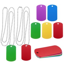 MECCANIXITY Metal Blank Tags Stamping, Aluminum Blank Tags, Dog DIY Engraving Blank Tags with Necklace Chain for Pet Dog ID Tags, Pendant Decoration, 5set (Red/Yellow/Green/Blue/Purple)