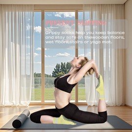 Ao Yee ZGL Pilates Women Socks with Non Slip Grippers,Slouch Yoga Socks for Barefoot Ballet Fitness Rehab Hospitals 3 Pairs, Socks - Purple Blue Yellow, Large