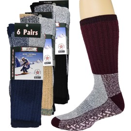 6 Pairs Merino Wool Thermal Socks Men and Women Warm Cushioned Hiking Crew Socks for Hunting Winter Etc Long Survival Boot Socks Moisture Wicking Assortment 10-13