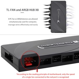 Thermalright ARGB and HUB Controller Support 8 Groups of Fans, 8-Port 3 Pin PC Fan Controller, 5V Fan Hub, Strong Paste+Magnetic Suction, SATA Power Cord Direct Input (12V 4-pin RGB is not Supported)