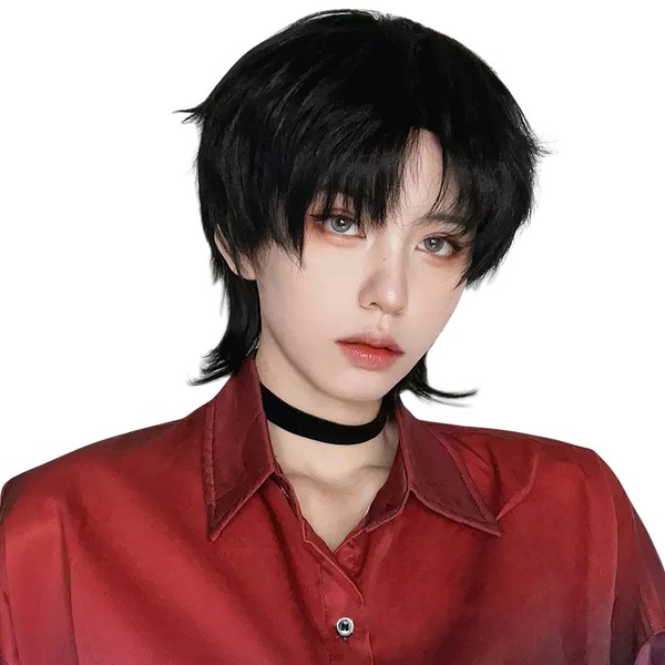 ARZER Wig, Men's Short Wig, Wolf, Natural, Men's Clothing, Short Hair, Stylist Professional Recommendation, Full Wig, For Men, Wolf Hair, Harajuku, Natural, Small Face, Heat Resistant, One Size Fits Most, With Net (Black Brown)