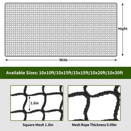 NQB Baseball Softball Backstop Nets - Heavy Duty Sports Nets, Sports Netting Barrier with 33FT Rope & Steel Hanging Kit, 10FT to 40FT Nets for ‎Baseball Basketball Soccer Lacrosse Hockey BM4.5 * 4.5