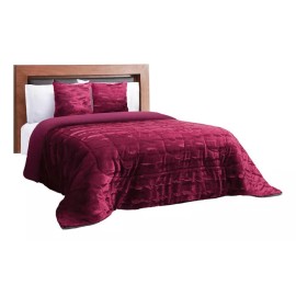 Colchas El Elefantito Edredón Mink Dos Vistas Vino Matrimonial Granate Color Bordó Diseño de la tela Liso