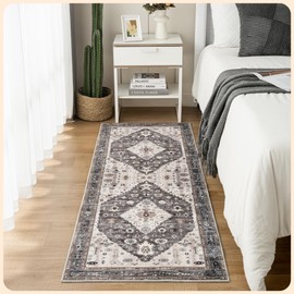 Istana Hallway Runner Rug 2x6 - Dark Grey Blue/Rose Mauve Kitchen Rugs Non Slip Washable -Silk's Soft Touch Carpet Runner - Stylish Rug Runner for Home