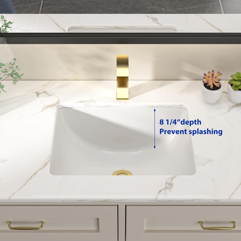 Dcolora Undermount Bathroom Sink Rectangle 18"x14" White Porcelain Ceramic Rectangular