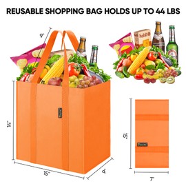 BALEINE 4 PK Grocery Bags Reusable Shopping Bags with Reinforced Bottom, Heavy Duty Foldable Tote BagsLight yellow, 4 Pack