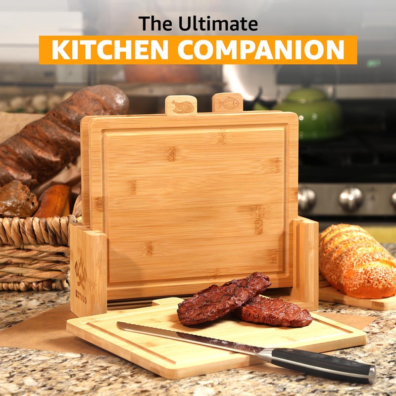 EZTICO Index Cutting Boards Bundle & Kitchen Shears, 4pcs Bamboo