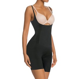 SHAPERX Fajas Colombianas Body Shaper Shapewear for Women Tummy Control Open Bust Mid-Thigh Bodysuit Post Surgery Slimmer, UK-SZ2490293-Black-M