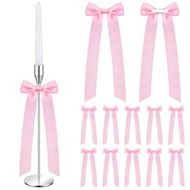 Teenyyou 12 Pcs Pink Candlestick Decoration Bows 13 Inch Self Adhesive Large Decorating Ribbon Gift Bows for Candle Holder Gift Wrapping Wedding Bridal Shower Pink Party Centerpieces Table Decoration